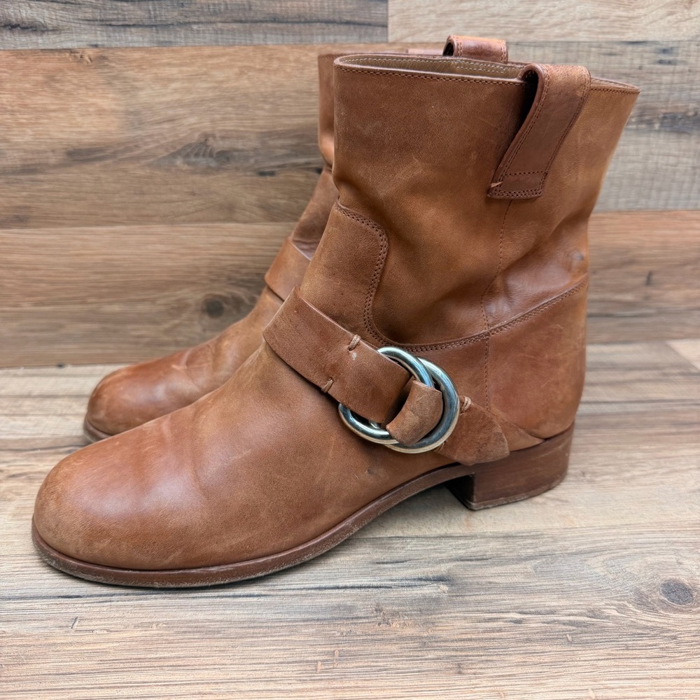 Frye Boots Ricki Ring Beige Fashion Women’s Size 7M  Brown Leather Ankle Boots - Picture 2 of 9
